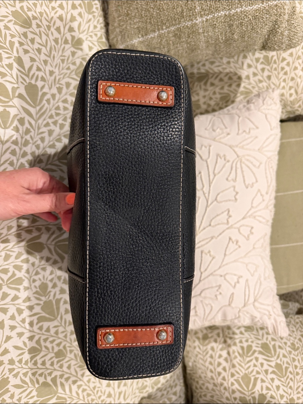 Dooney & Bourke Black Leather Tote with Brown Trim & Handles - Picture 4 of 16